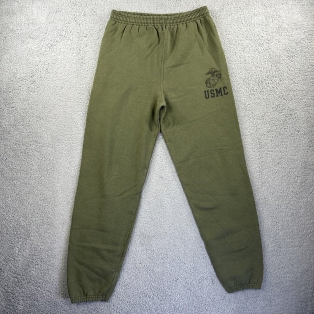 Vintage USMC Marine Corp Sweatpants Mens Medium Green Fleece Elastic DCSP Soffe